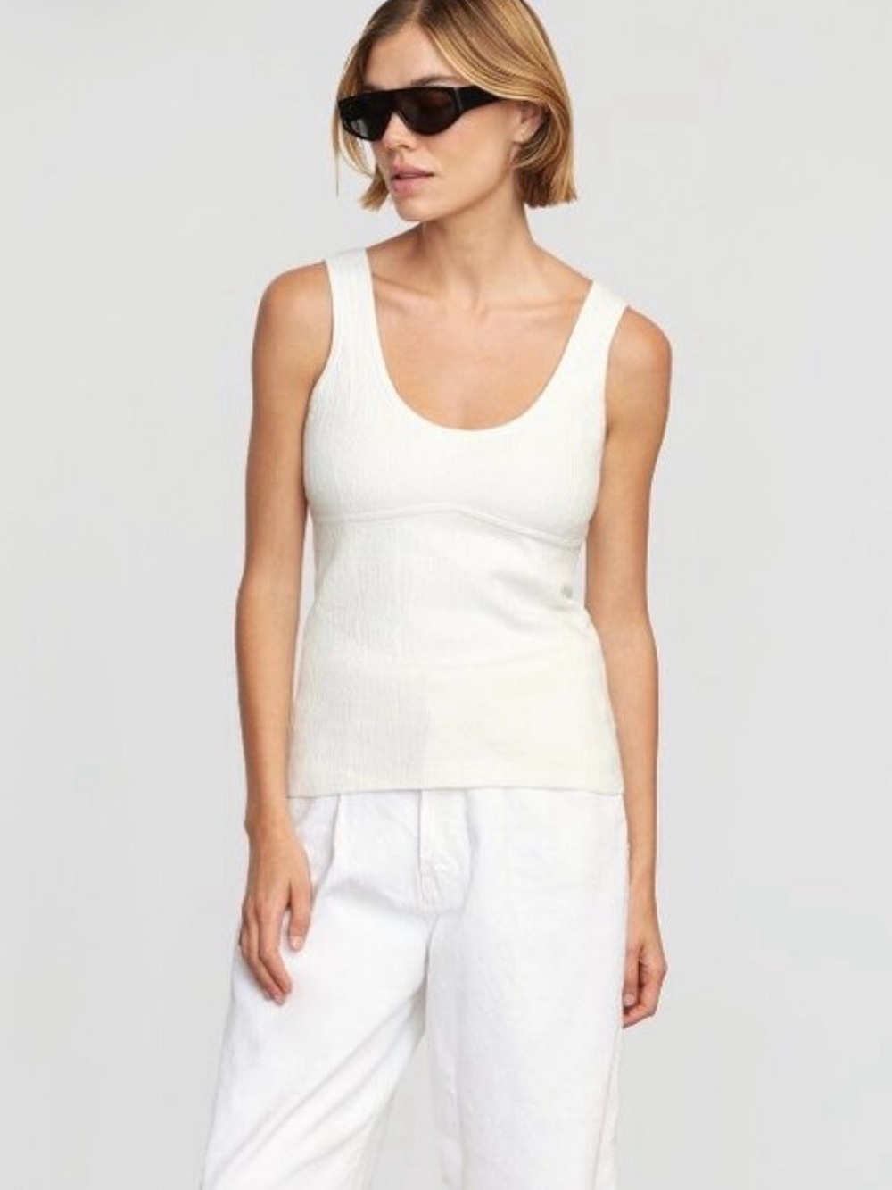 Modern Citizen Sz L White Organic Cotton Aida Contour Sweater Tank Top